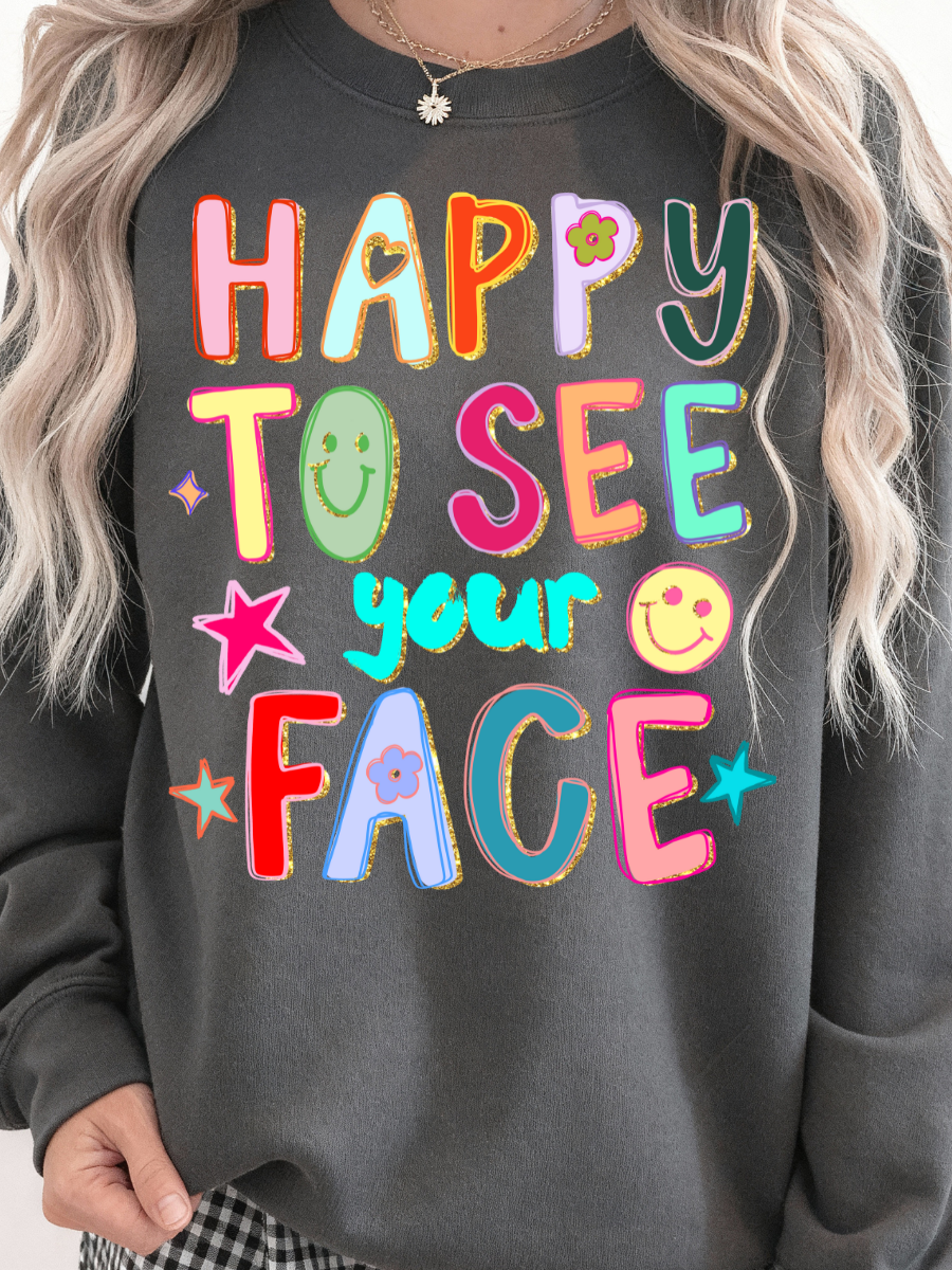 RETRO HAPPY TO SEE YOUR FACE | CHARCOAL CREWNECK