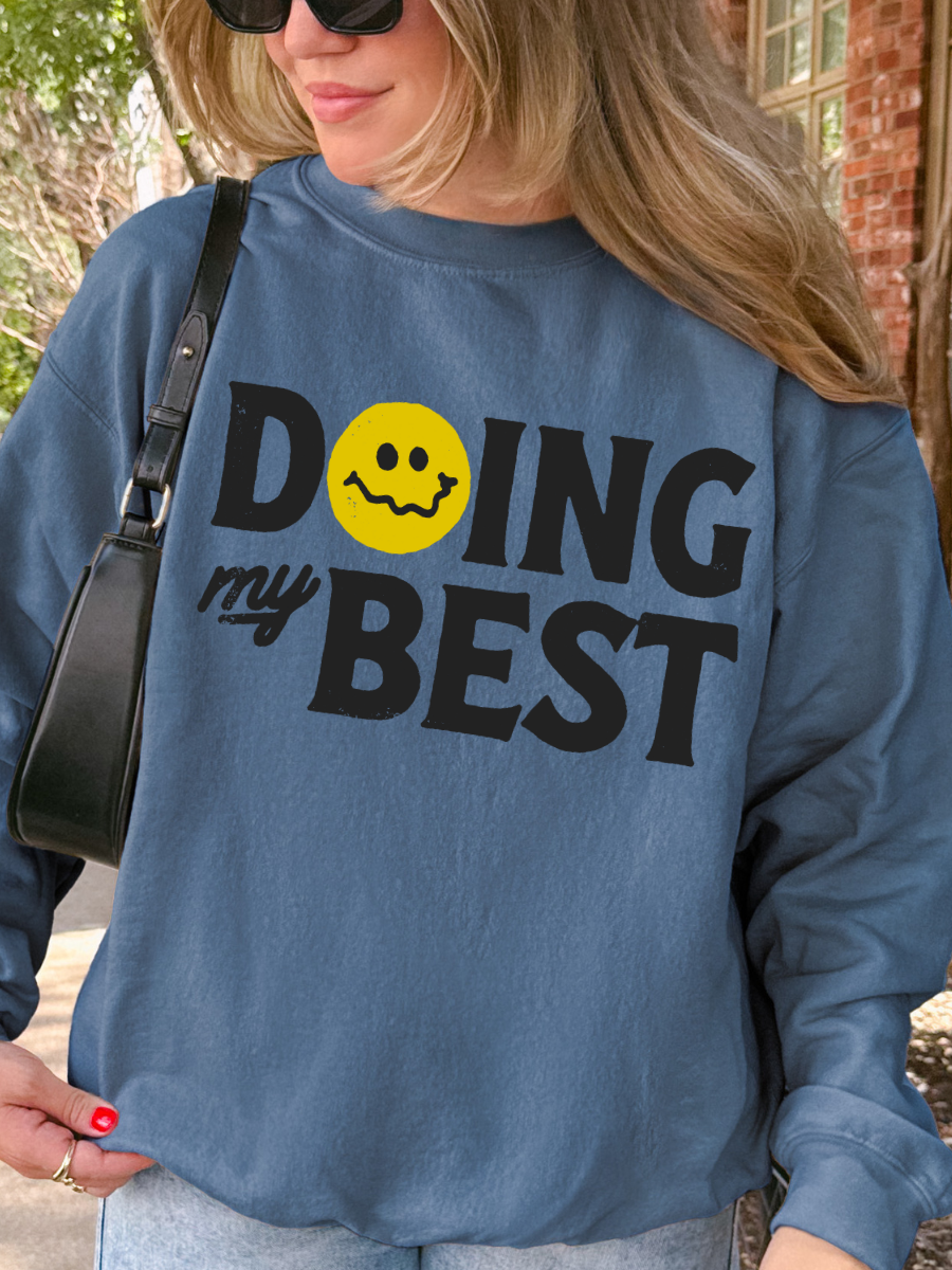 DOING MY BEST SMILEY SWEATSHIRT | INDIGO BLUE CREWNECK