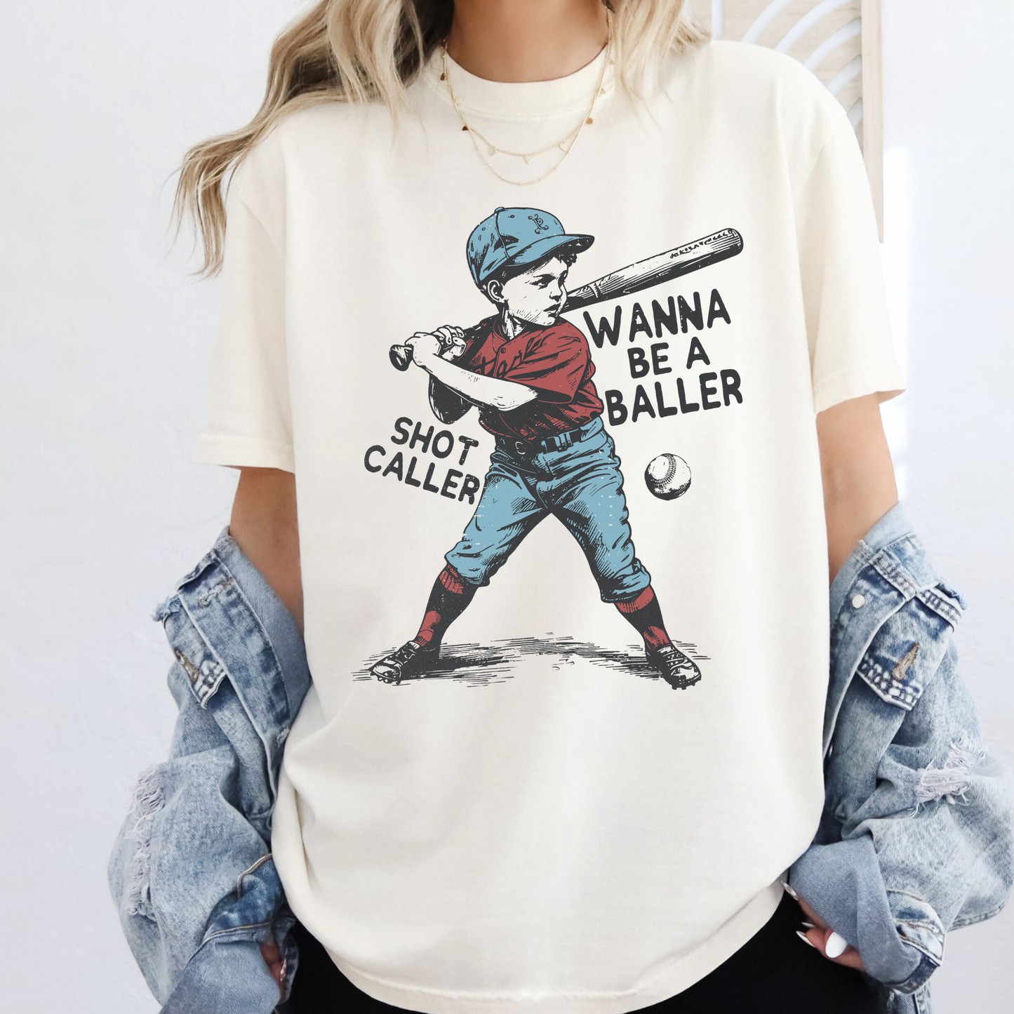 Baller Shot Caller Vintage Baseball Graphic tee