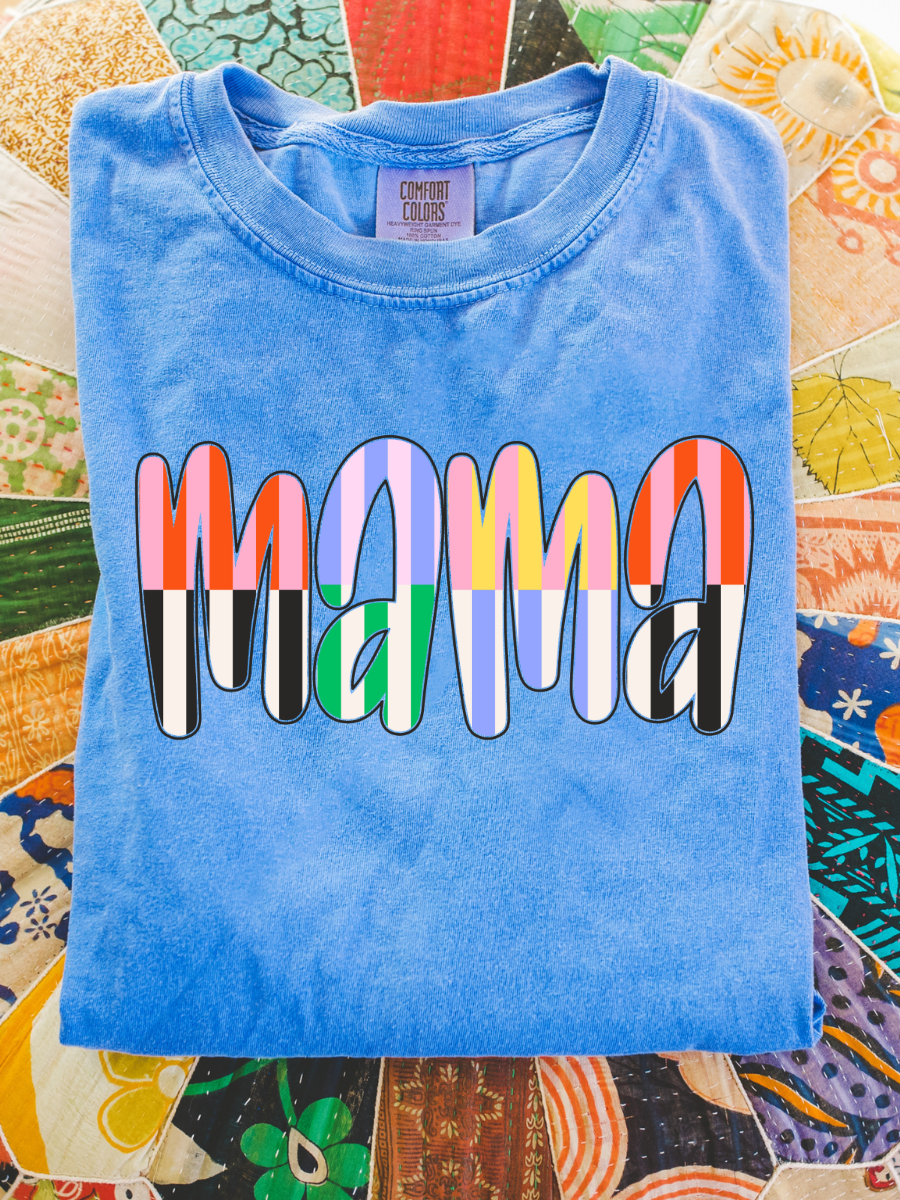 MAMA MULTICOLOR STRIPED MAMA GRAPHIC TEE