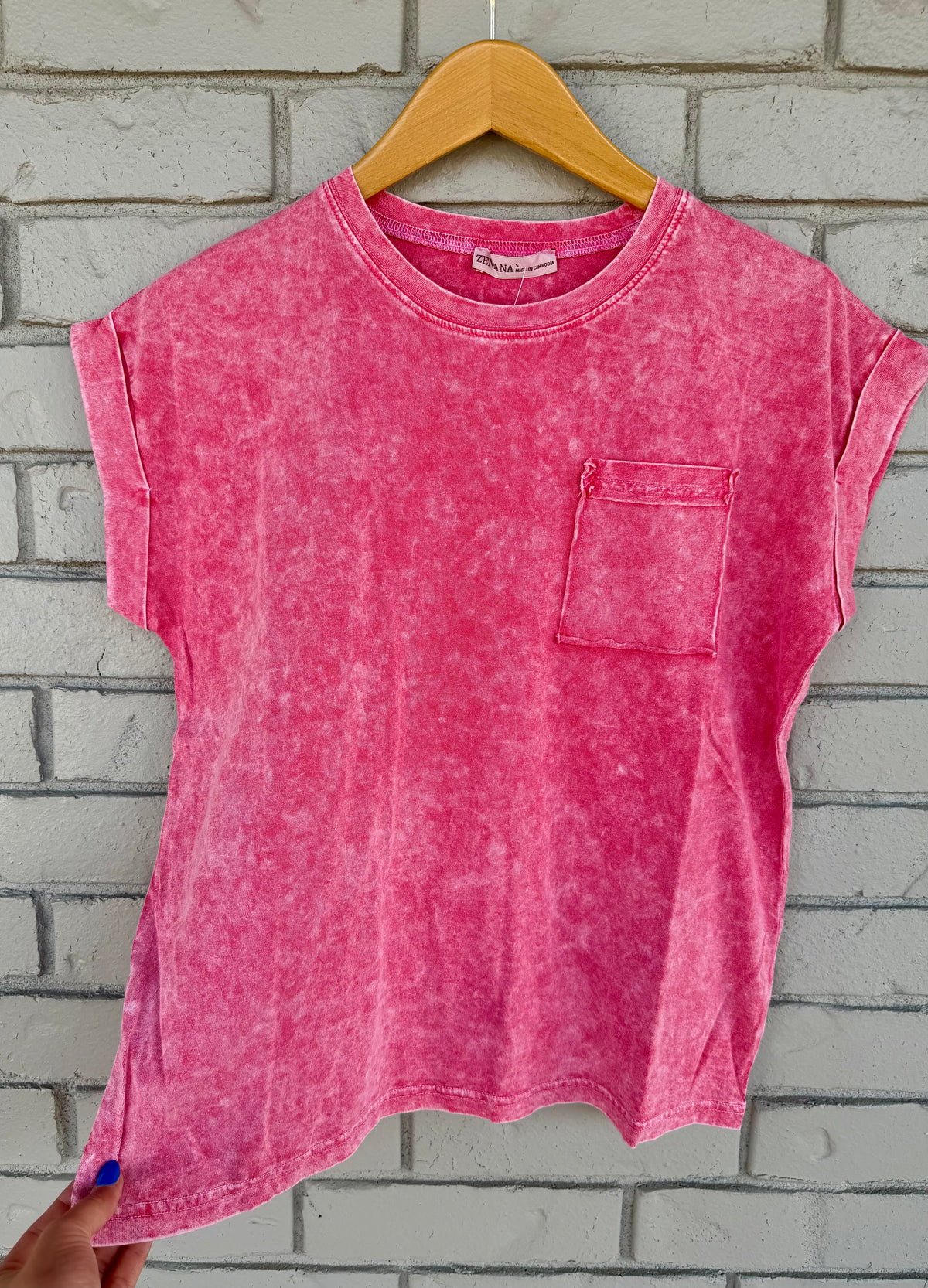 MINERAL WASHED ROUND NECK FOLDED SHORT SLEEVE TEE