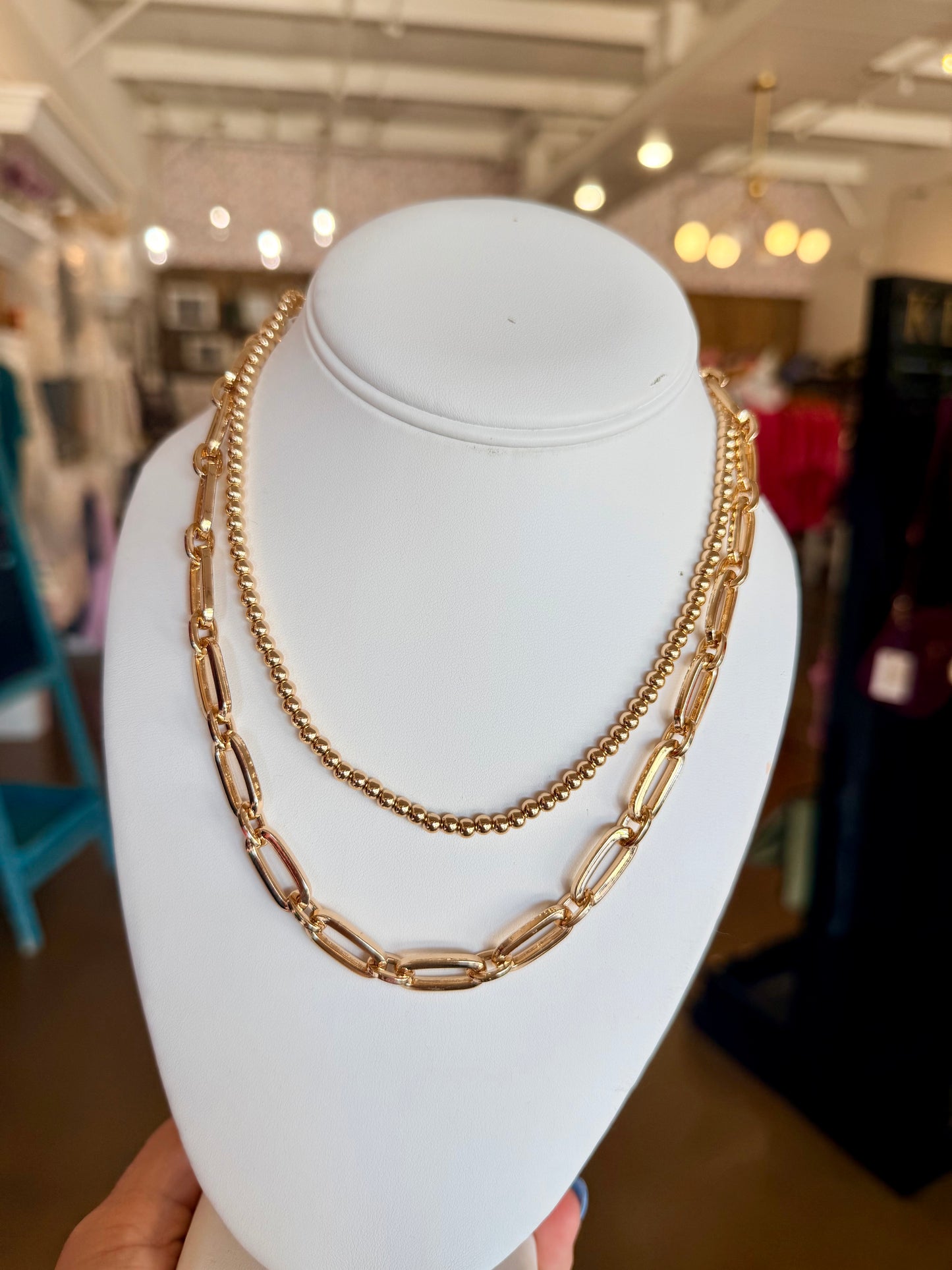 WATER RESISTANT BEADED GOLD OPEN CHAIN NECKLACE