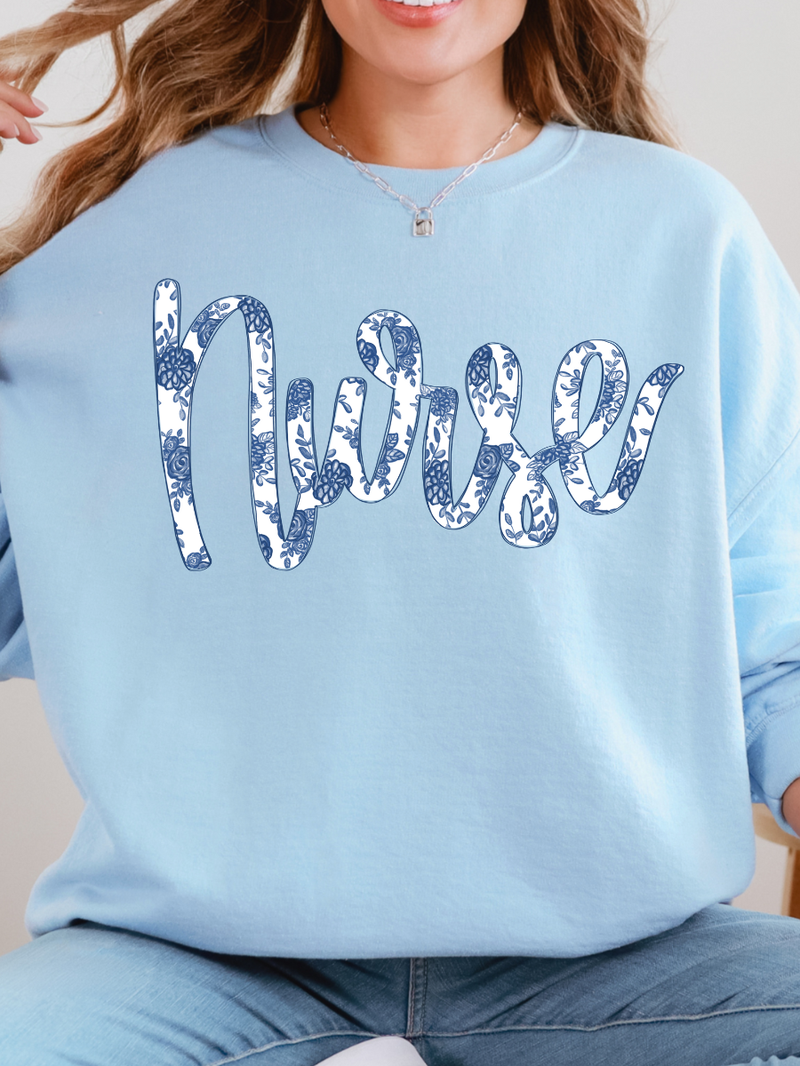 BLUE FLORAL NURSE | LIGHT BLUE CREWNECK