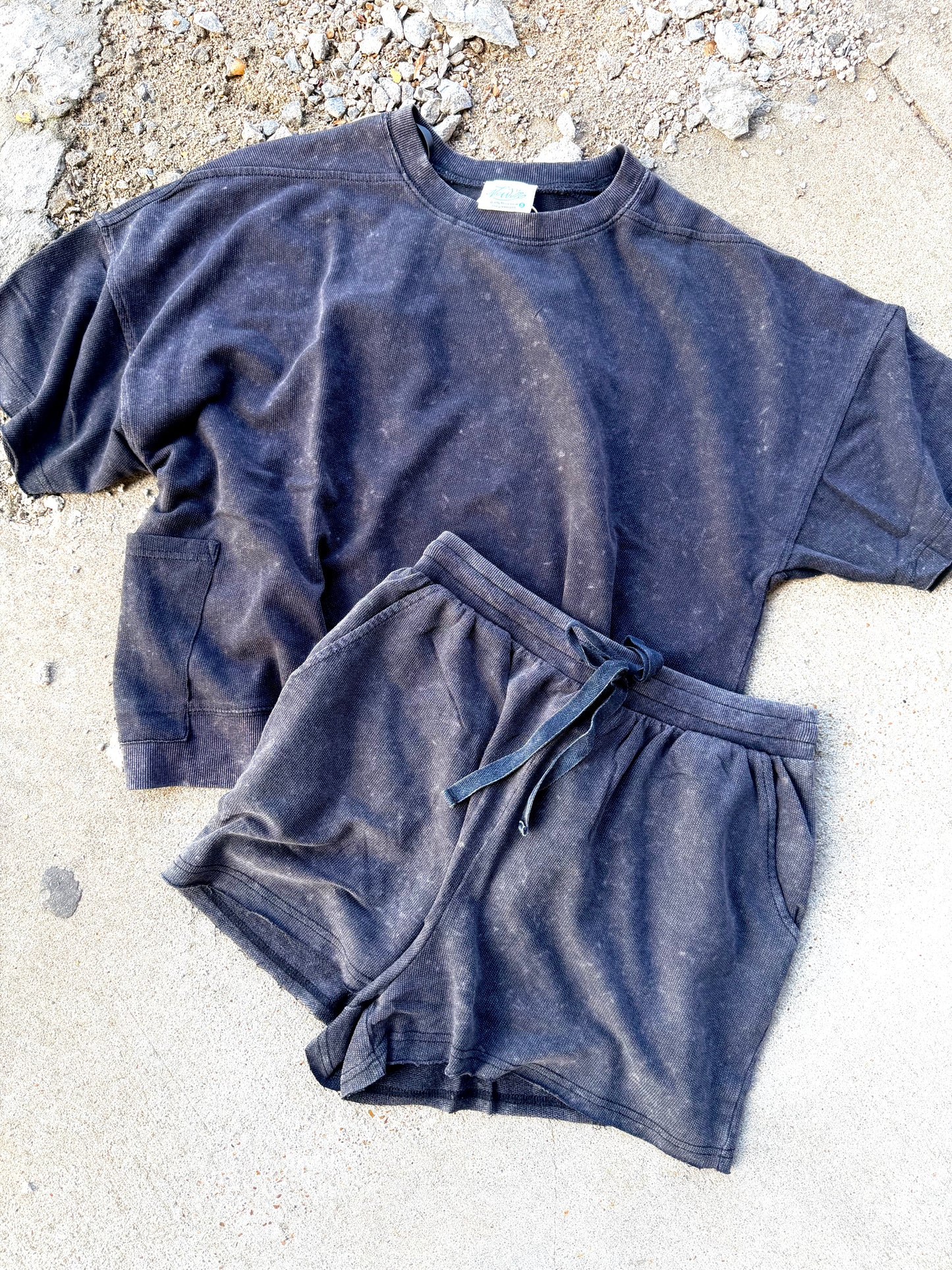 MINERAL WASHED KNIT SET/BLACK