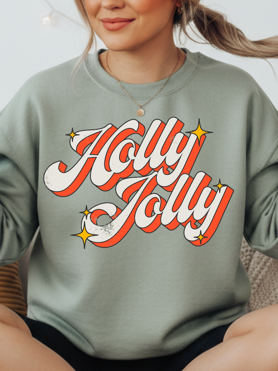 RETRO HOLLY JOLLY | STONEWASH GREEN CREWNECK