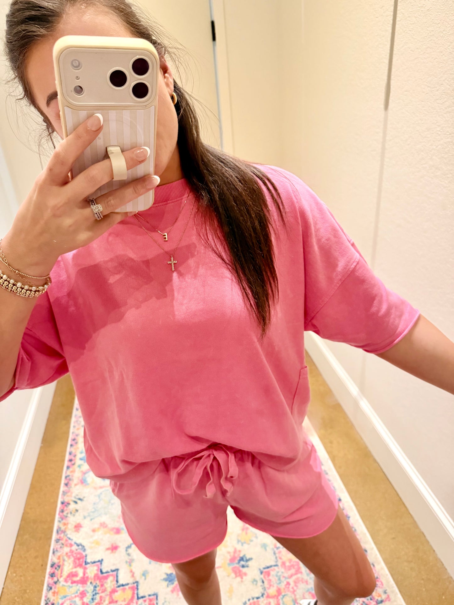 MINERAL WASHED KNIT SET/PINK