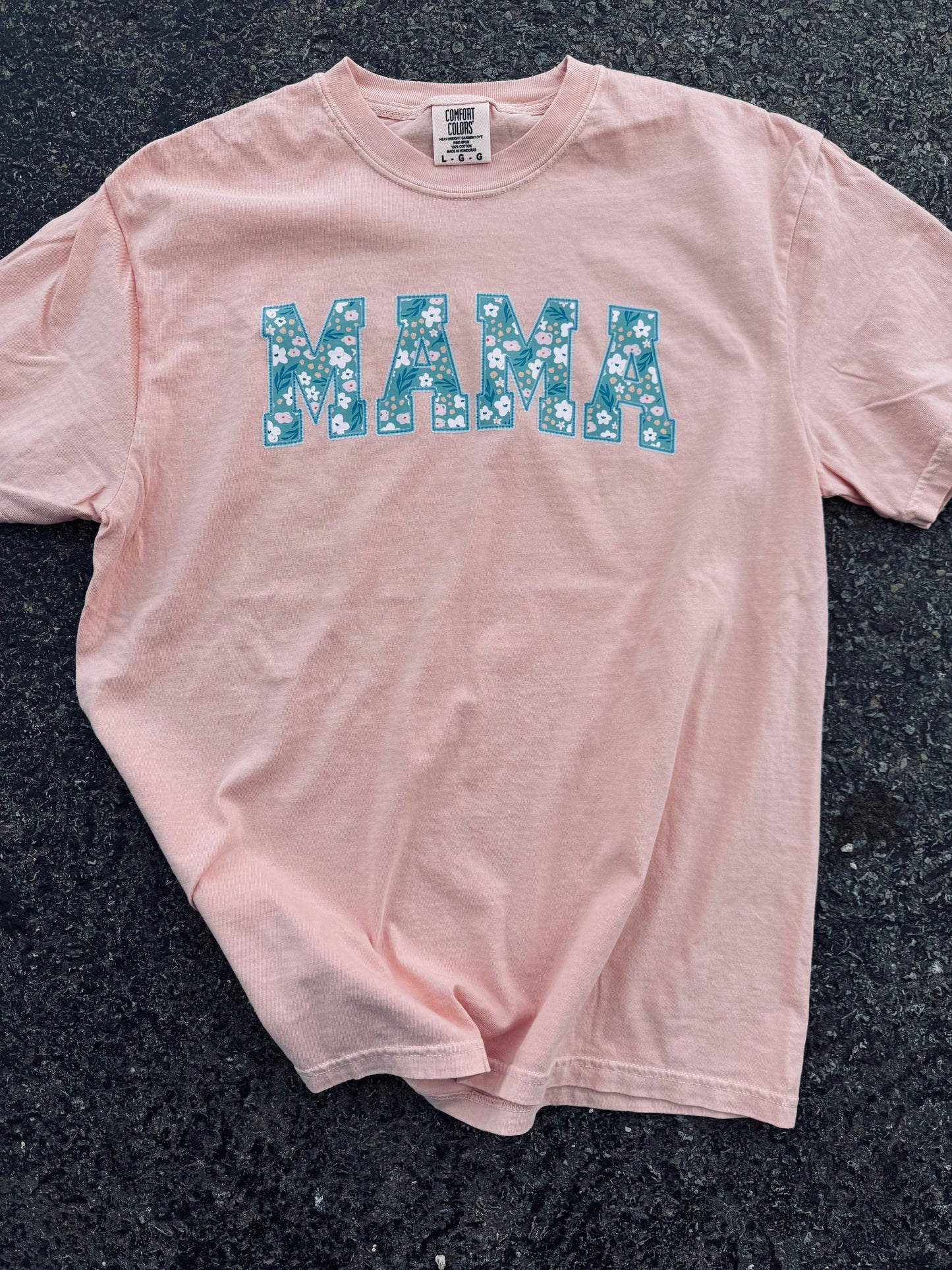 Blue Floral Mama graphic tee