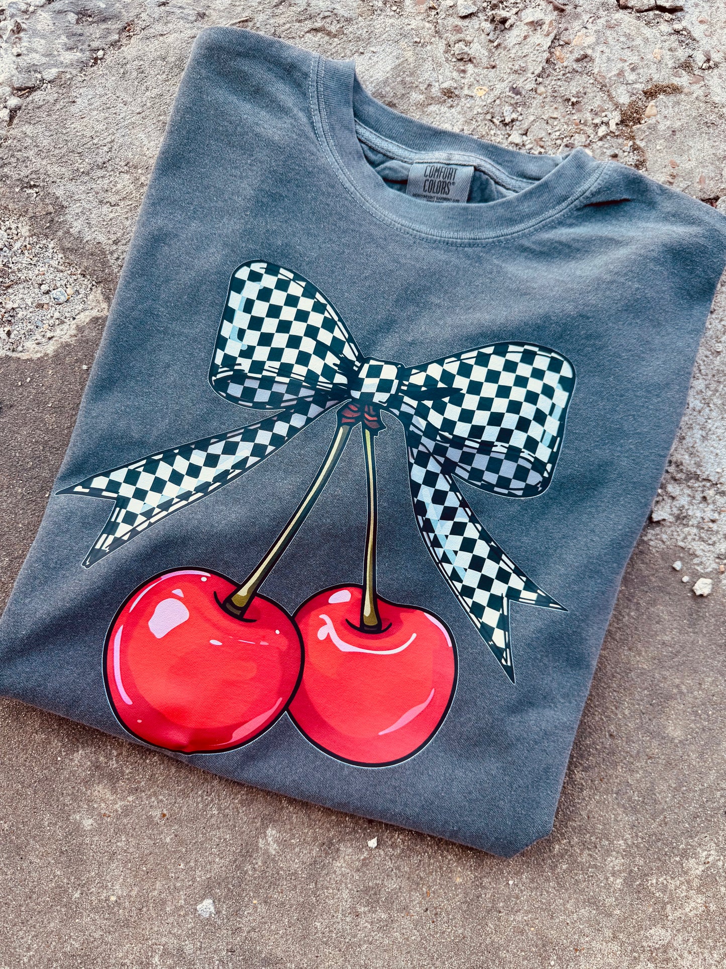 Cherry Checkered Bow Graphic Tee