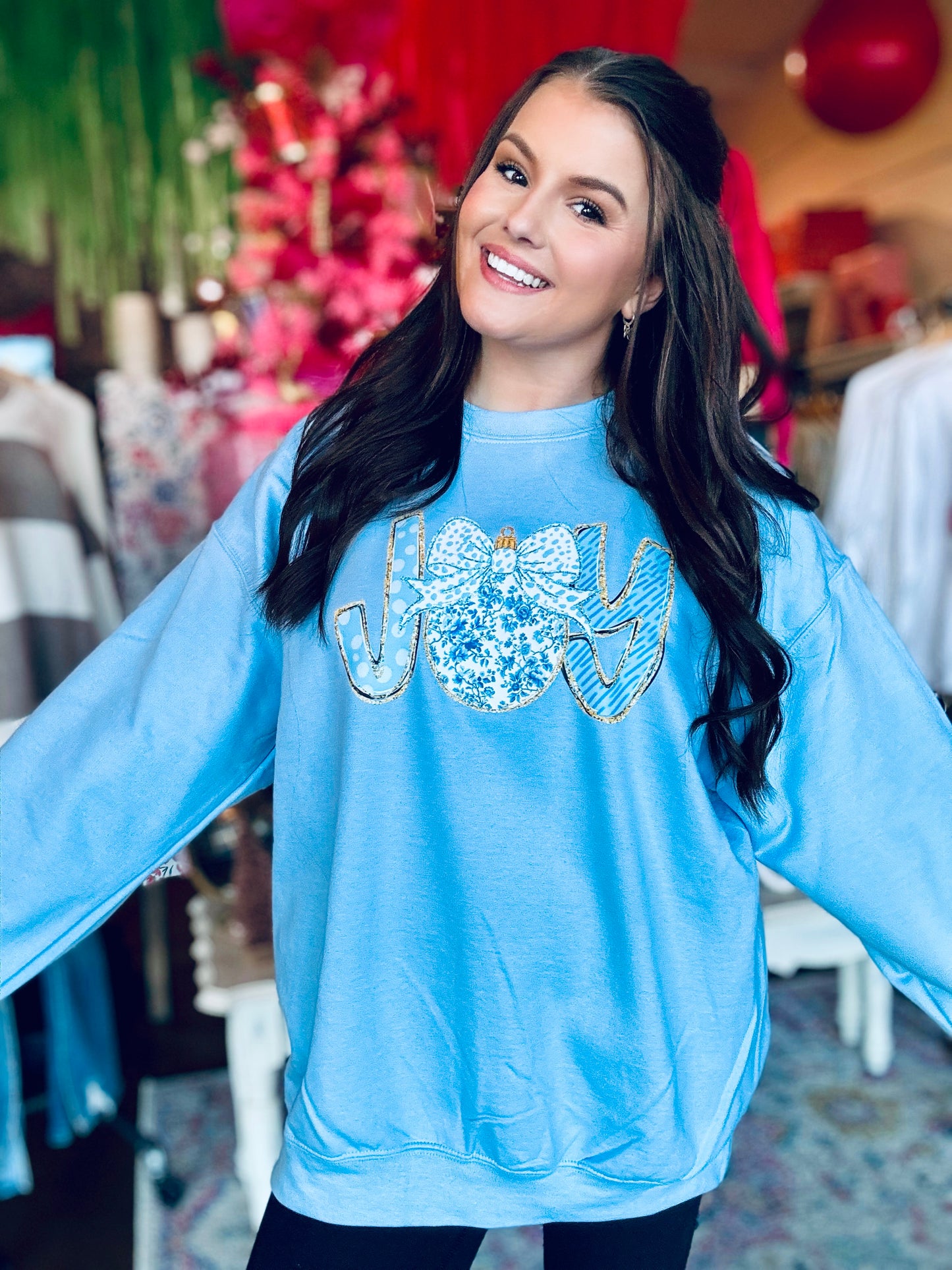 Blue Floral Joy crewneck