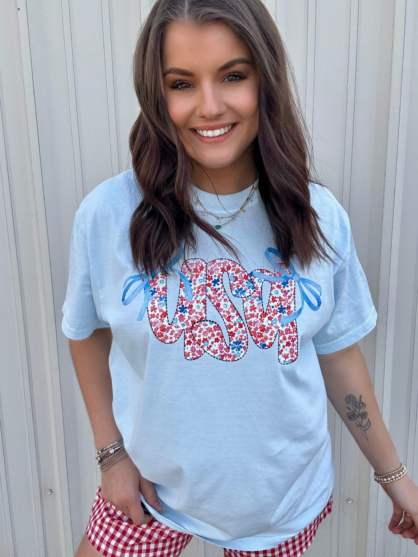 Floral Bow USA graphic tee