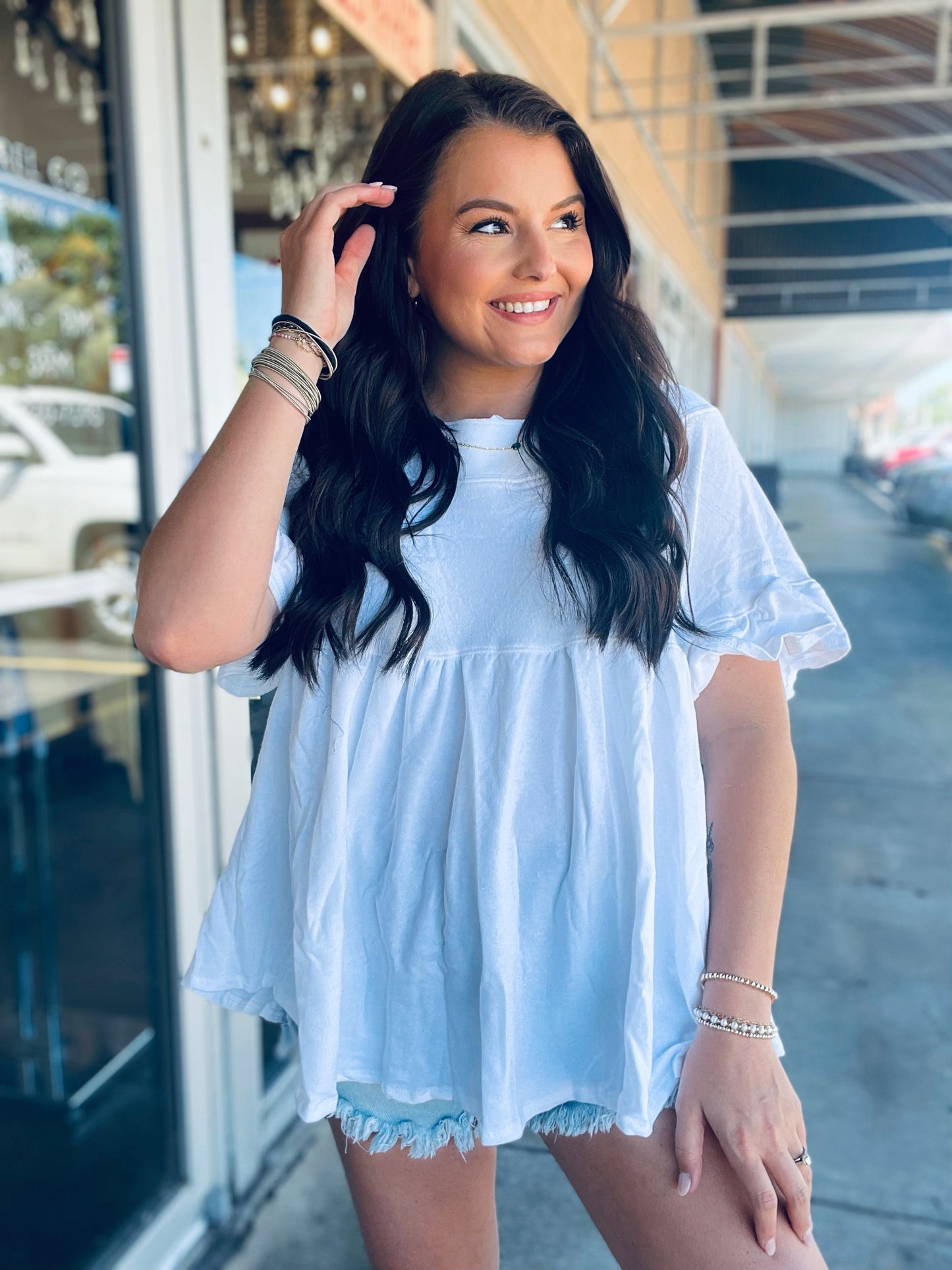 Ruffled Solid Babydoll Tunic Top