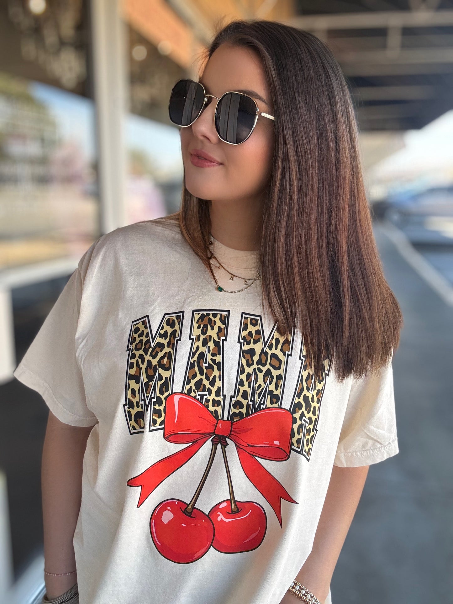 Leopard Cherry Bow Mama Graphic Tee