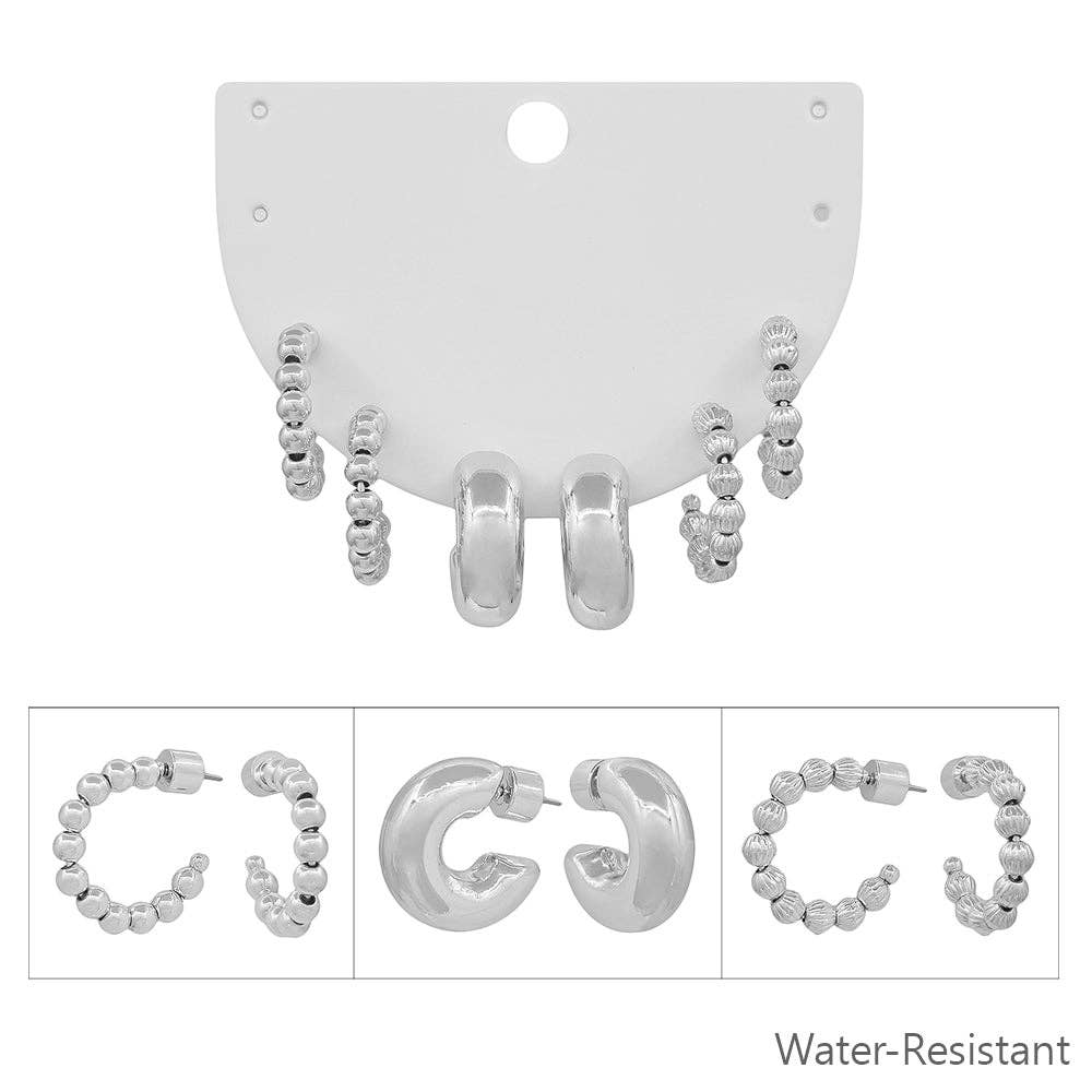 HUGGIE HOOPS SET OF 3 SILVER EARRING | WATER RESISTANT