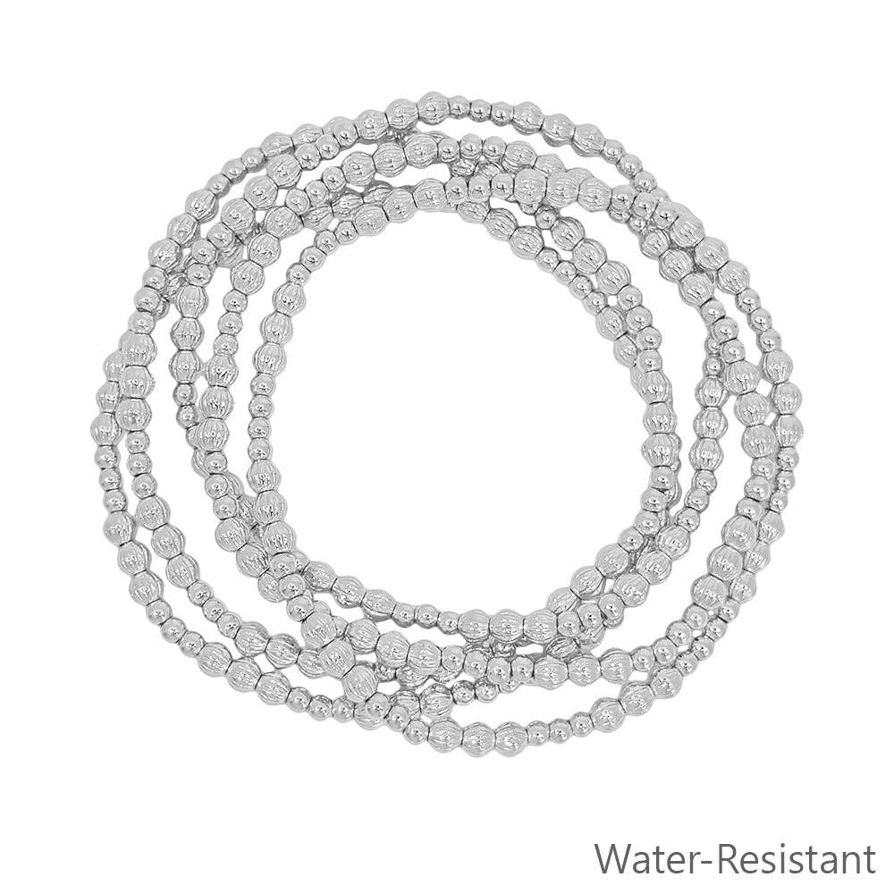 5 STACK BEADED WATER RESISTANT SILVER BRACELET