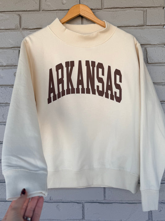 BROWN PUFF ARKANSAS MOCKNECK SWEATSHIRT