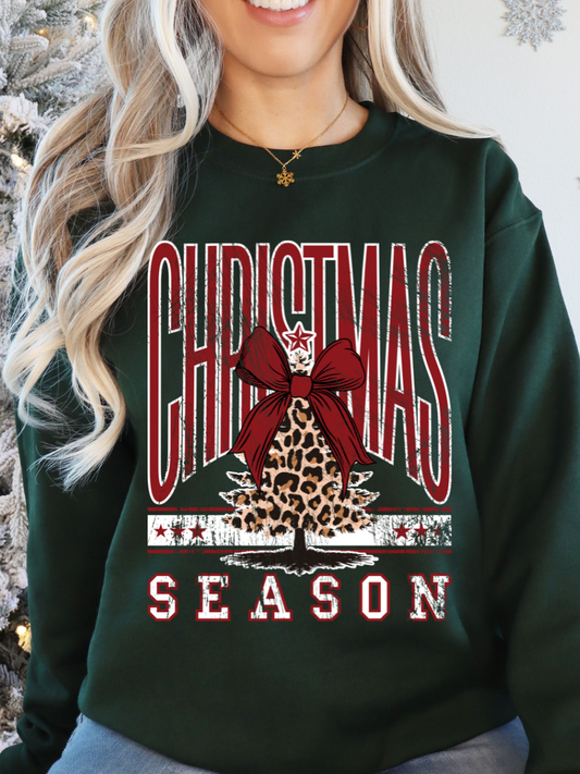 Christmas Season Sweatshirt | Leopard Tree & Red Bow Holiday Crewneck