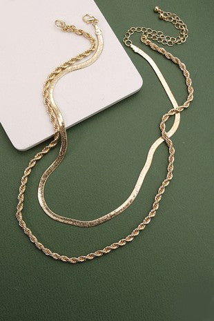 Herringbone & Rope Chain Set Necklace