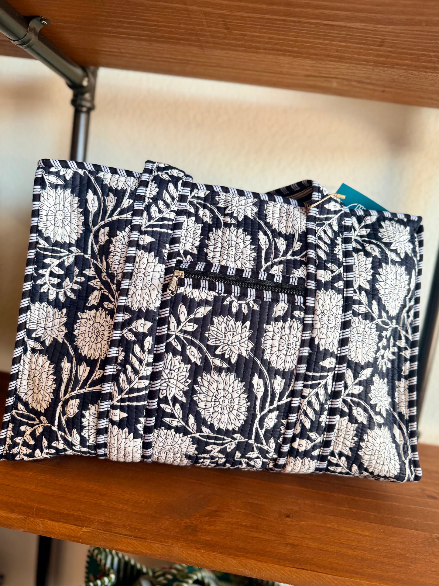 MIDNIGHT GARDEN QUITED TOTE | BLACK