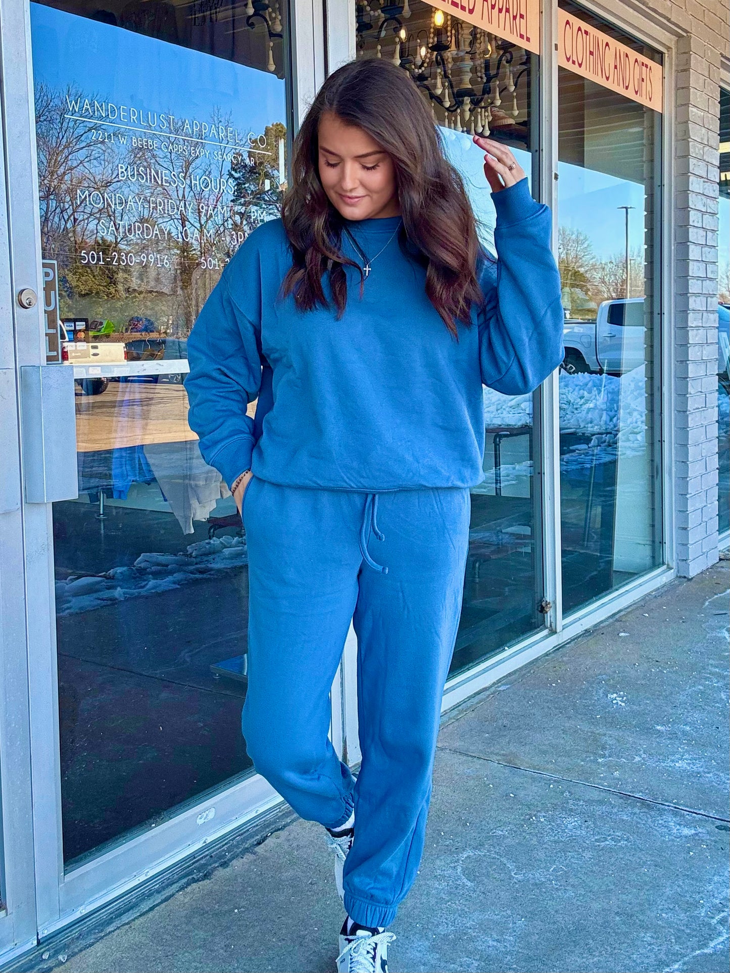 DUSTY BLUE FLEECE JOGGER SET | DUSTY BLUE