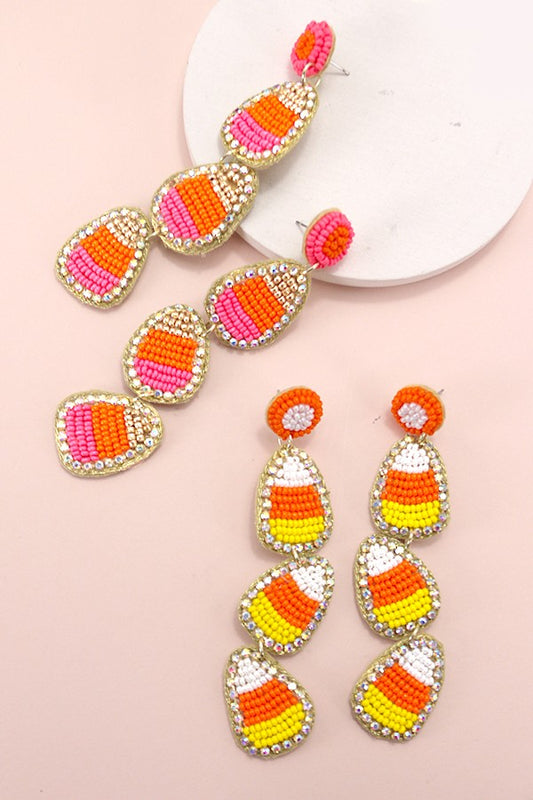 Candy Corn Seed Bead Earrings