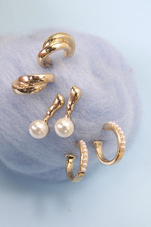 PEARL EARRING HUGGIE TRIO SET