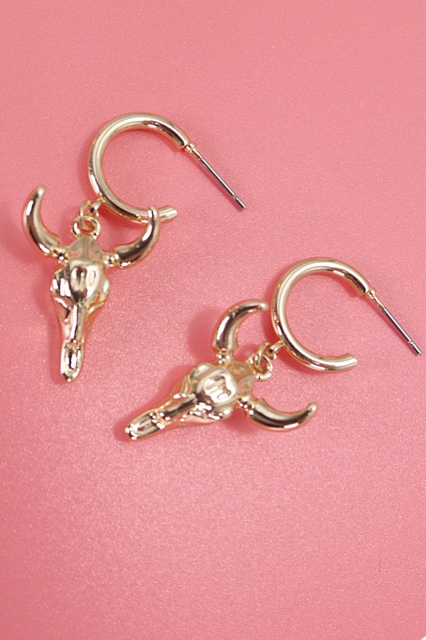 Western Bull Drop Huggie Earrings