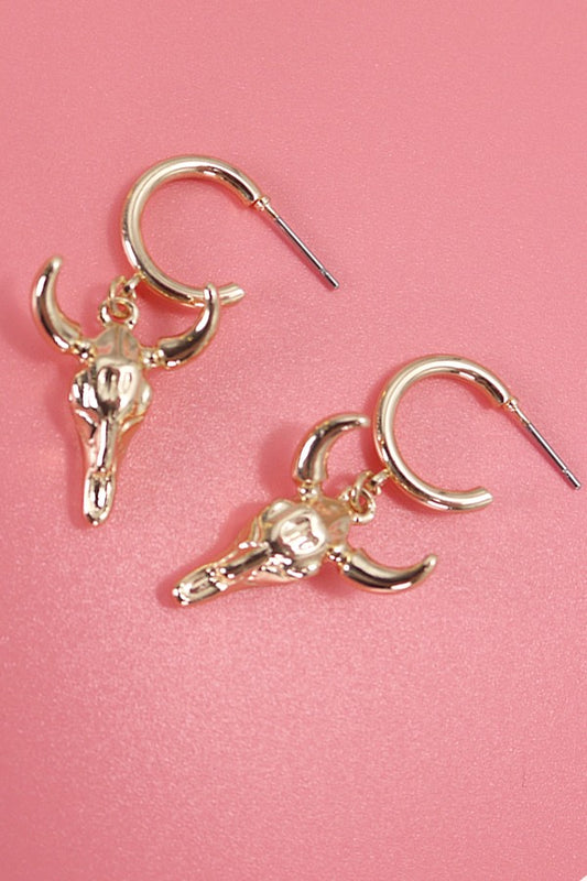 Western Bull Drop Huggie Earrings