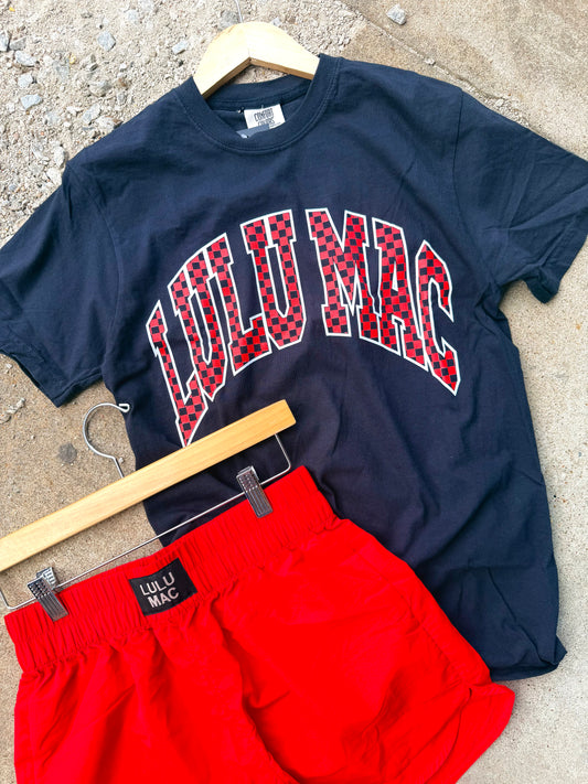 RED CHECKERED BLACK | LULU MAC GRAPHIC TEE