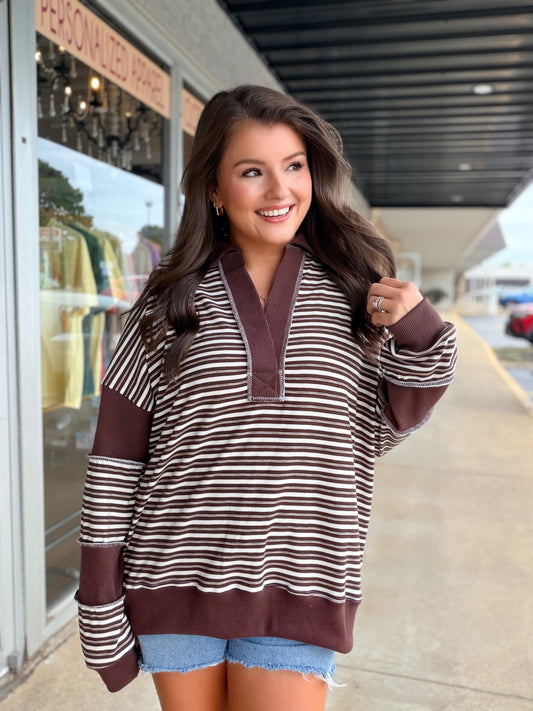 LOSE FIT BROWN STRIPE TOP