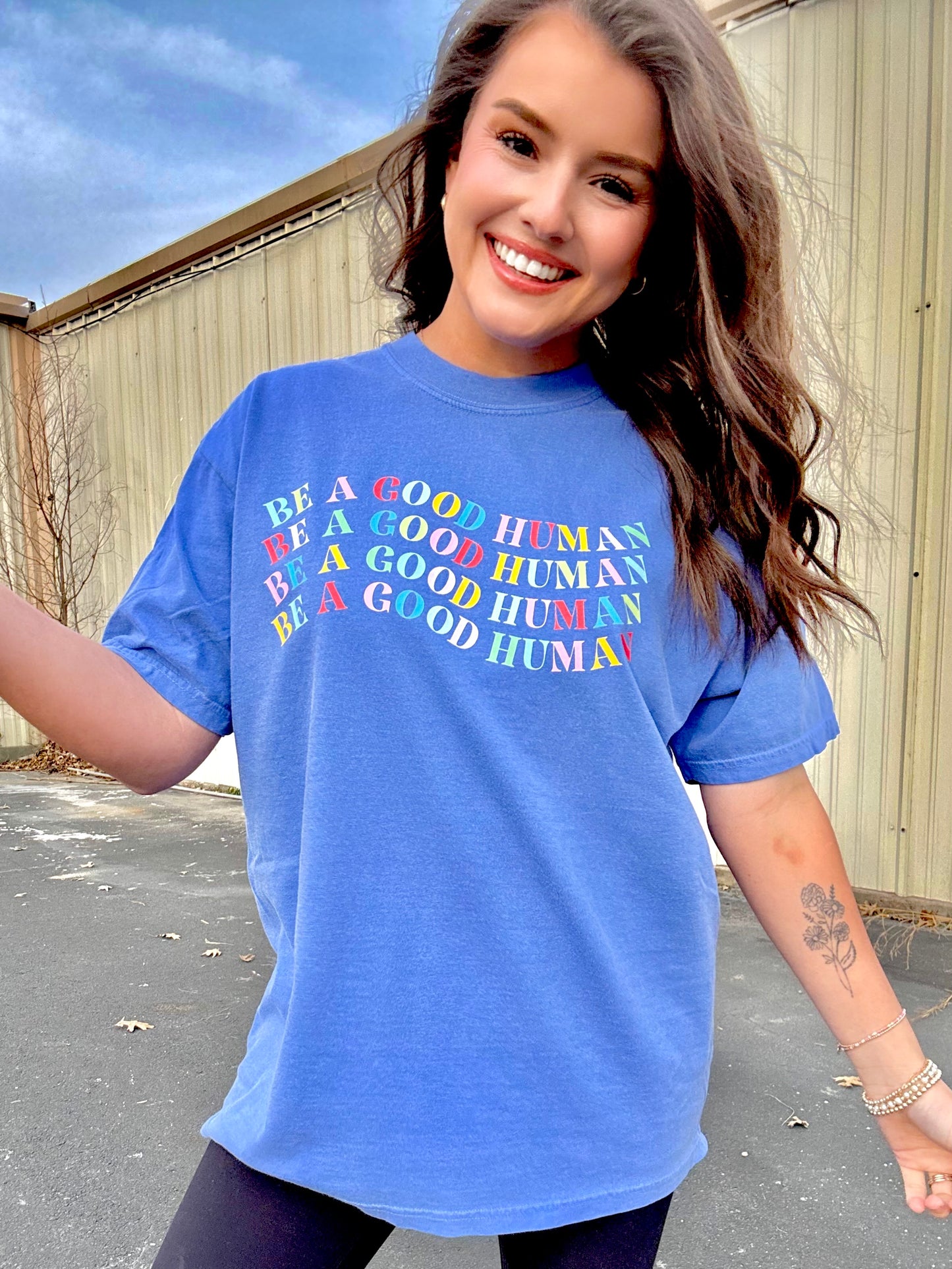 WANDERLUST OG | BE A GOOD HUMAN TEE | PERIWINKLE