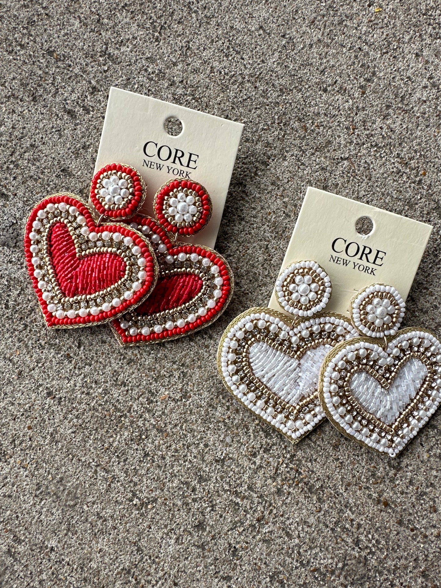Seed Bead Pearl Heart Earrings | COLORS