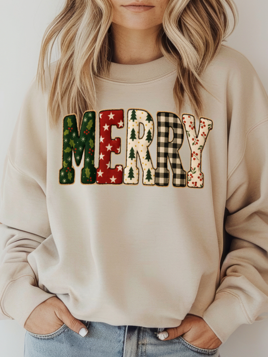 PATCHWORK MERRY CREWNECK