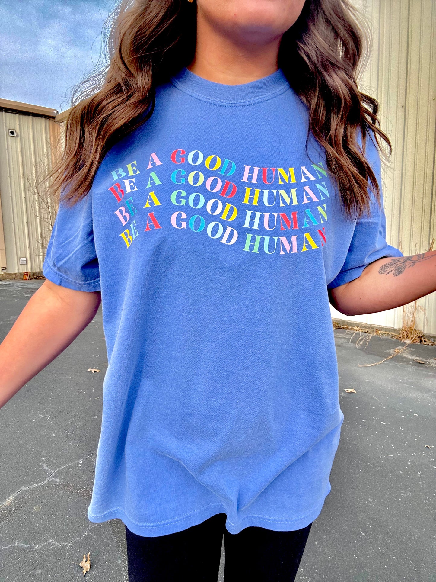 WANDERLUST OG | BE A GOOD HUMAN TEE | PERIWINKLE