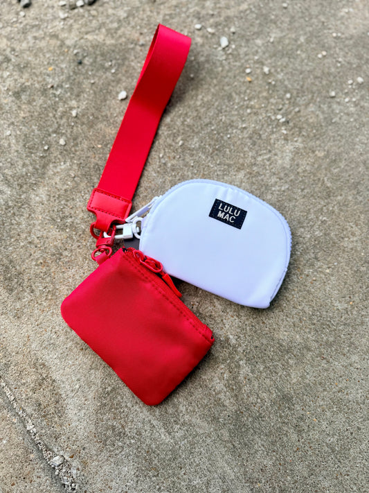 RED/WHITE LULU MAC DOUBLE POUCH WRISTLETS