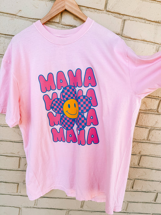 Mama Retro Checkered Flower Graphic