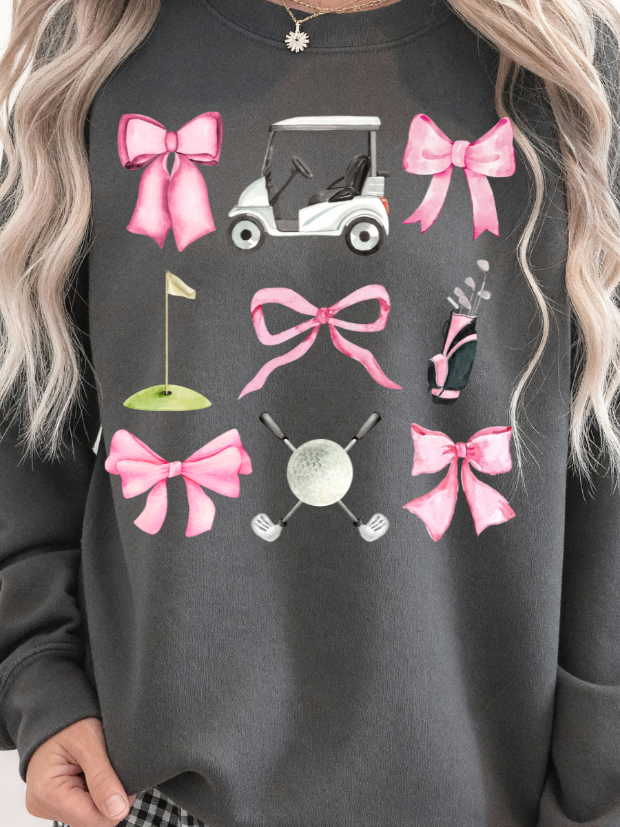PRETTY IN PINK GOLF CREWNECK | CHARCOAL CREWNECK