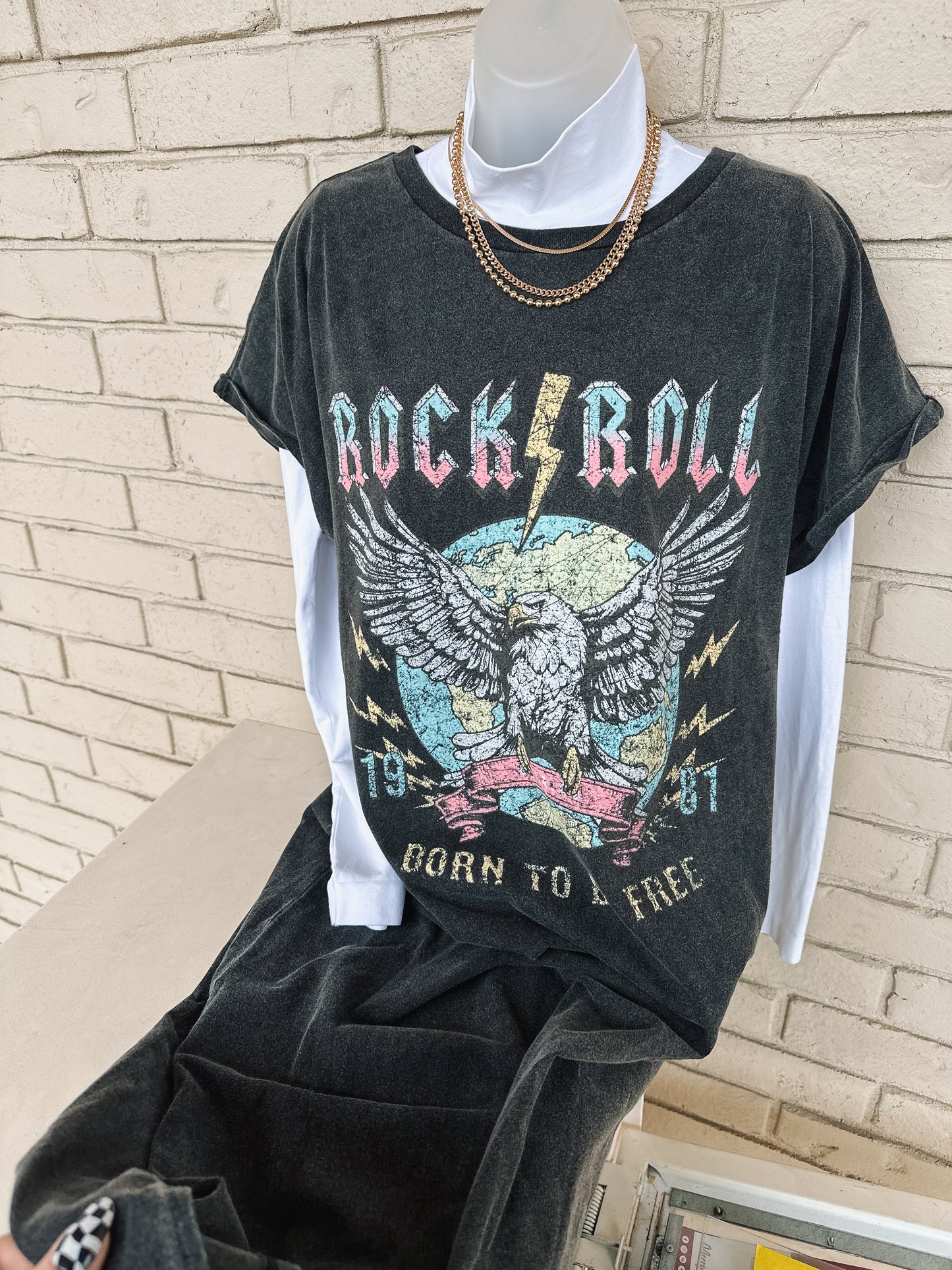 Rock N Roll Born To Be Free Graphic Tshirt Dress