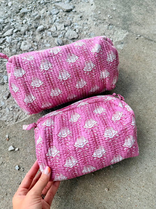 PEONY KISS QUILTED POUCH | PINK