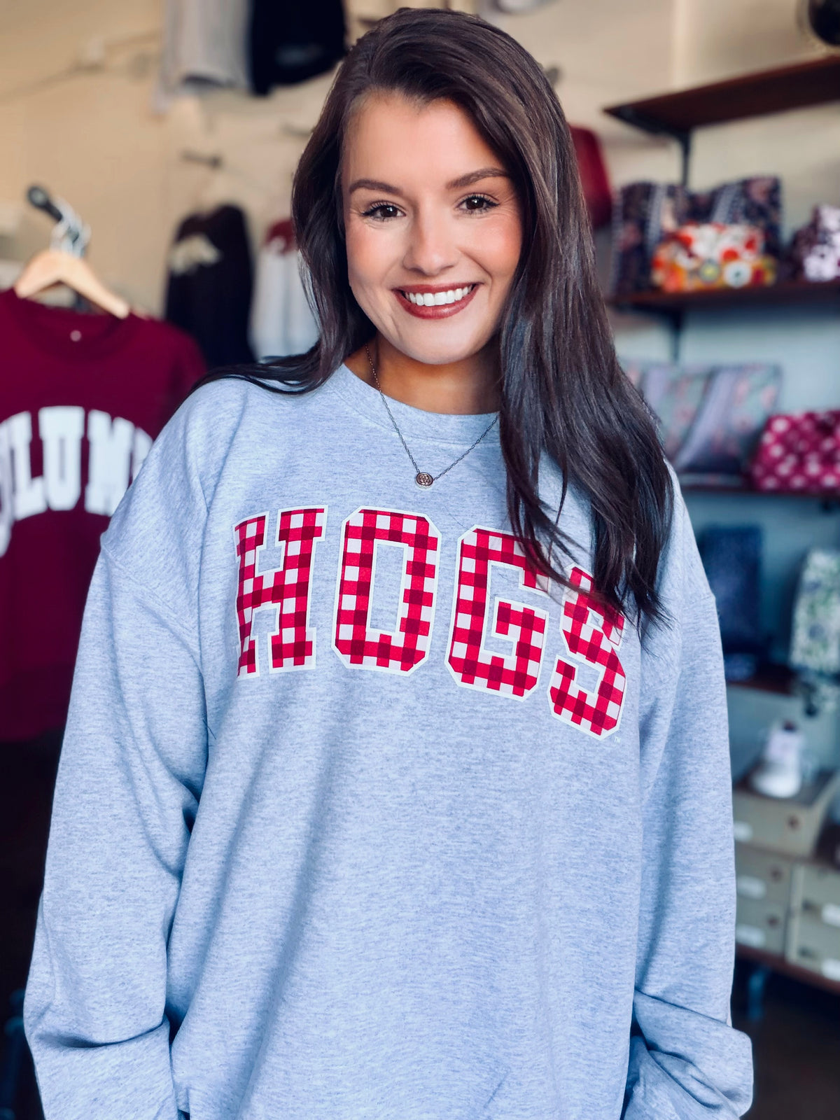 RED GINGHAM HOGS SWEATSHIRT