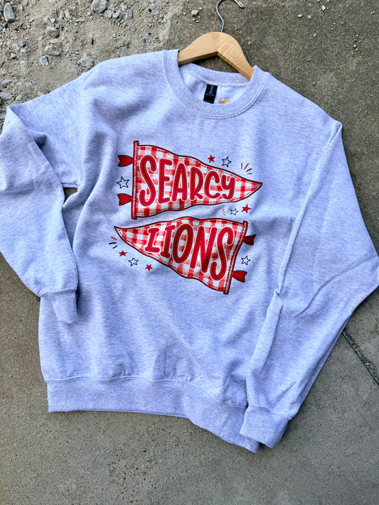 GINGHAM SEARCY LIONS PENNANT FLAG CREWNECK