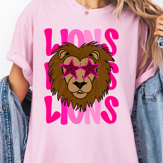 PINK STAR EYED LIONS MASCOT GRAPHIC TEE
