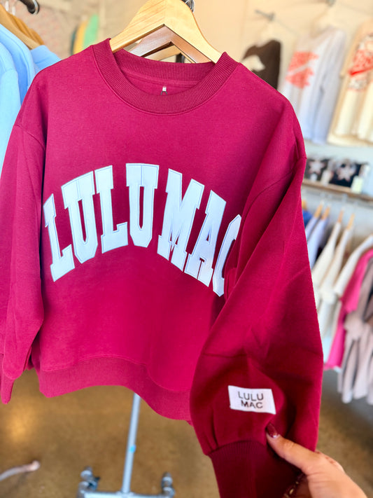 MAROON/WHITE LULU MAC CREWNECK