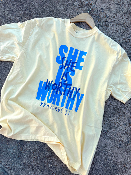 SHE IS WORTHY PROVERBS 31 GRAPHIC TEE