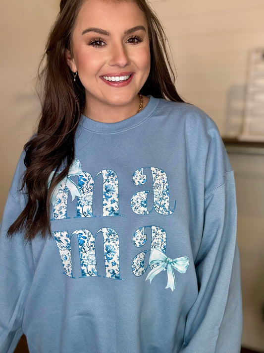 Blue Floral Mama graphic crewneck