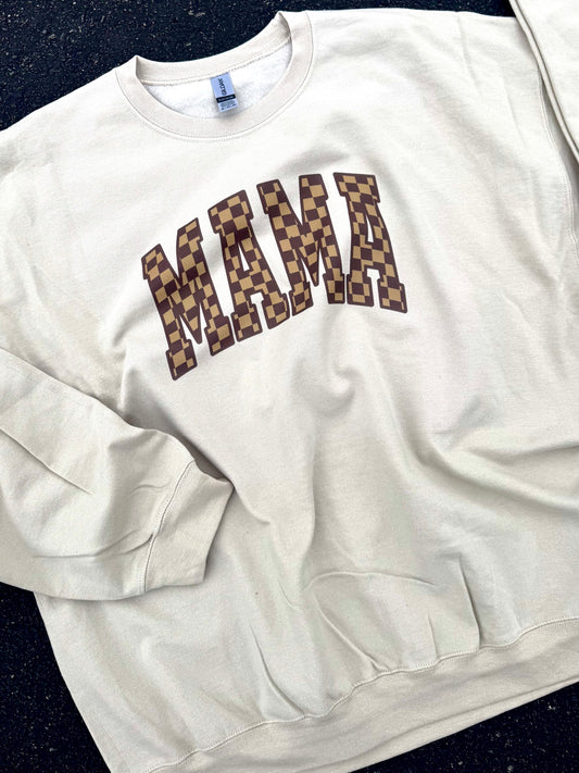NEUTRAL CHECKERED MAMA CREWNECK | SAND
