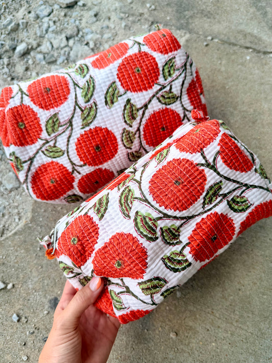 POPPY FEILDS QUILTED POUCH | ORANGE
