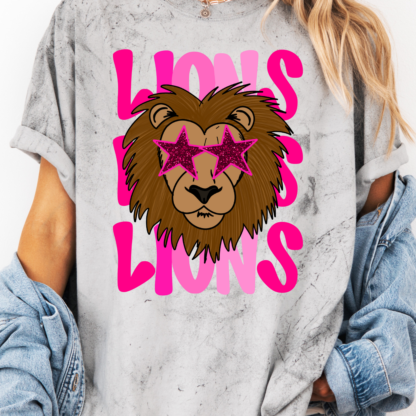 PINK STAR EYED LIONS MASCOT GRAPHIC TEE