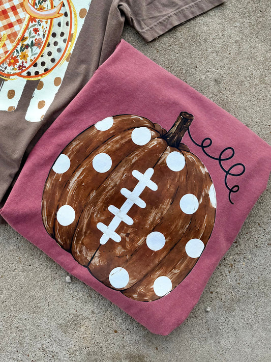 PUMPKIN FOOTBALL GRAPHIC TEE | CRIMSON