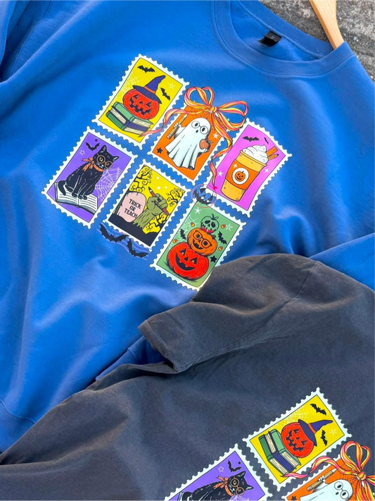 SPOOKY HALLOWEEN STAMPS CREWNECK