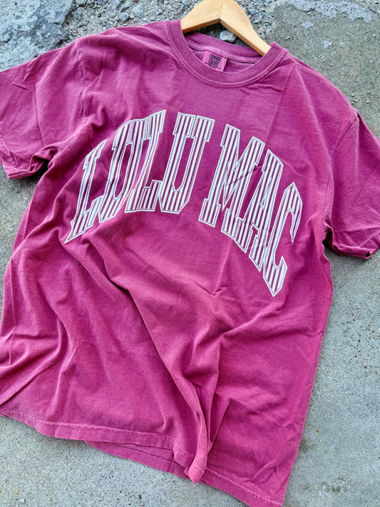 CRIMSON STRIPE LULU MAC GRAPHIC TEE